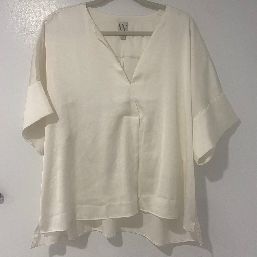 Cream Satin Blouse - Worthington - XL - Short Dolman Sleeve
